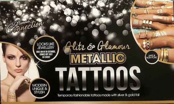 Tatouages Temporaires Métalliques Doré/Argenté/Noir - Lot De 12 Designs - Pour Fête, Festival, Déguisement - Faciles à Appliquer