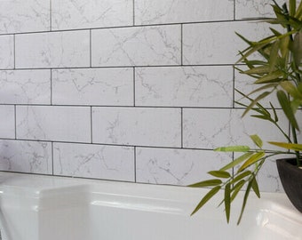 SPLENDID MARBLE ceramics  wallpaper D-c-wall water proof white  SUBWAY tile effect 67.5cm x 4m uk