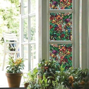 TULIA self adhesive stained windows sticky back privacy glass film FROSTED multicolour GLASS D-c-fix 2m X 45cm uk