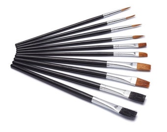 10 Harris Artists Flat PAINT BRUSHES SET Fine Paint work Hobby Craft uk