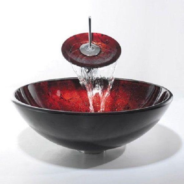 LUXURY RED Glass basin sink bowl with MATCHING glass waterfall Tap zk711 uk