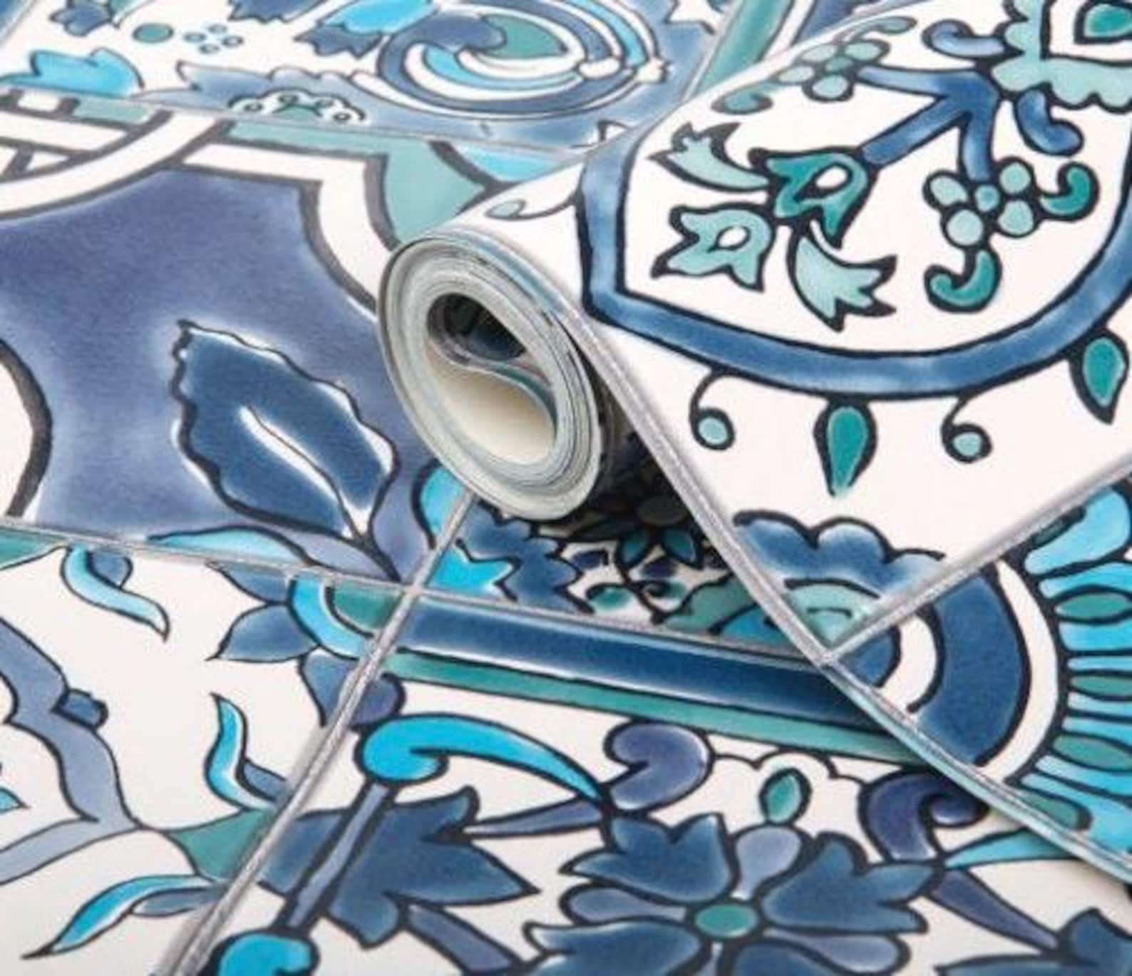 water proof wallpaper blue riasan ceramics moroccan TILE EFFECT