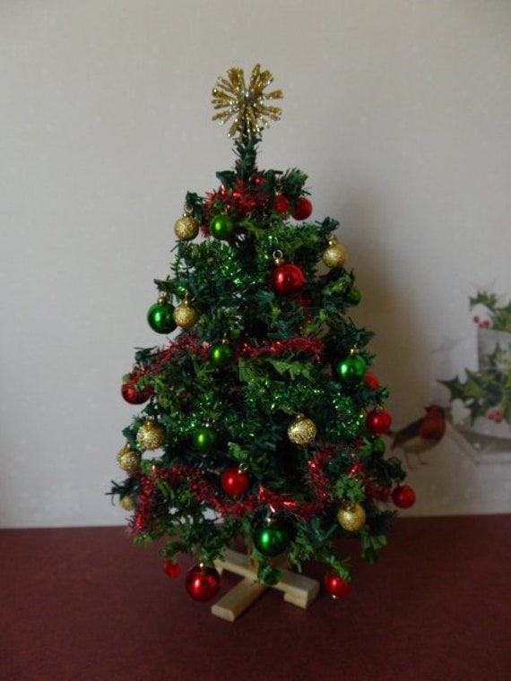 Miniature Christmas Tree Red Green And Gold Etsy
