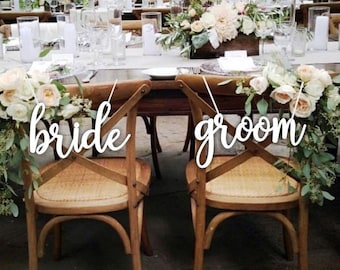 Original Bride and Groom Chair Sign. Wedding Reception Chair Signs Set Wedding Signs