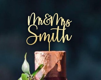 Cake topper for Wedding, Personalized cake topper, Rustic wedding cake topper, Custom Mr Mrs cake topper,Gold Black Anniversary Cake toppers
