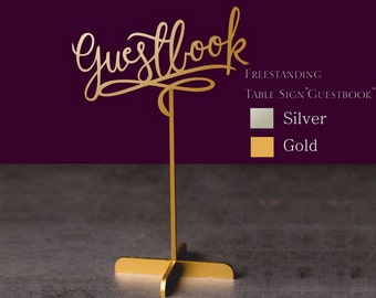 Table Sign "Guestbook"  - Gold  - FreeStanding Table sign " Guestbook"-Please Send your phone number in the "NOTE to the seller"
