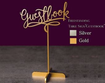 Guest Book Sign Wedding, Gold Guestbook Table Sign, Wedding Reception Decor, Freestanding Table Sign, Wedding Signage