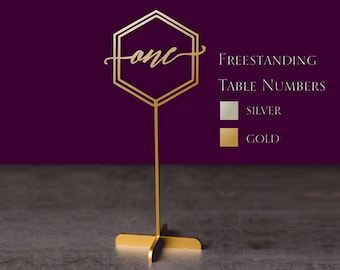 Table Number -Wedding  Table Numbers -Gold Table Numbers with base-Wooden Numbers