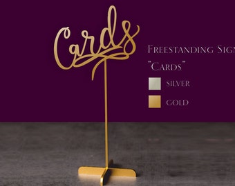 Table Sign "Cards" - Golden Table  Sign - FreeStanding sign "Cards" - Please Send your phone number in the "NOTE to the seller"