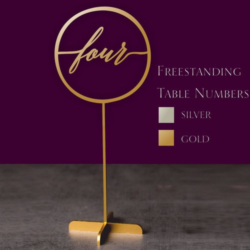 Round Table Numbers.gold Table Numbers With Base.wedding Table Etsy