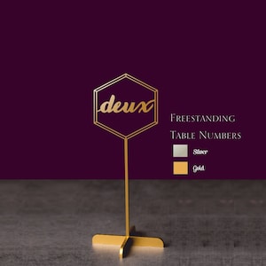 Table Numbers in French -Wedding  Table Number -Gold Table Numbers with base