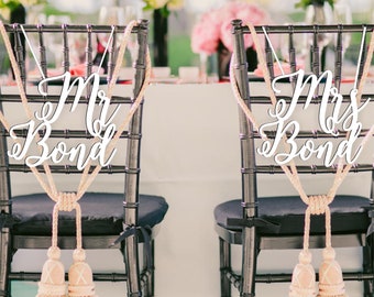 Mr Mrs Bond Chair Signs. Wood Wedding Reception Chair Signs Set Wedding Signs