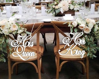 Ses signes de chaise Queen-Her King. Signes de chaise de réception de mariage en bois