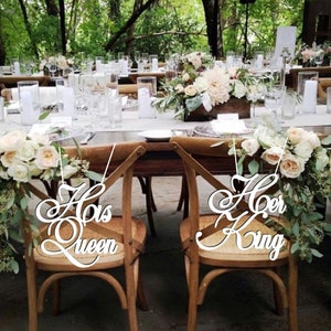 His Queen-Her King Chair Signs. Wood Wedding Reception Chair Signs