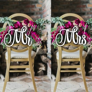 Mr and Mrs Chair Sign , Wood Wedding Reception Chair Signs Set Wedding Signs,  Laser Cut Wooden Rustic Wedding Favors, Bride and Groom