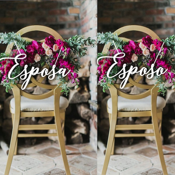 Esposa Esposo  Spanish wedding chair signs - Wedding chair signs. Chair Signs Set