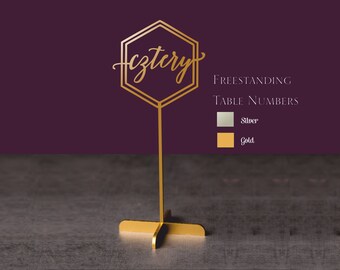 Table Numbers in Polish -Wedding  Table Number - Gold Table Numbers with base - Numbers with base