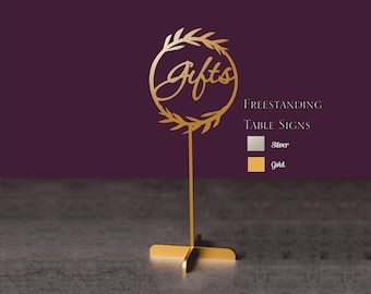 Table Sign "Gifts" - Golden Table  Sign - FreeStanding sign "Gifts" - Please Send your phone number in the "NOTE to the seller"