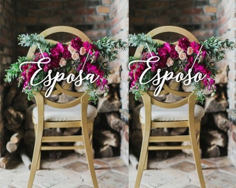 Esposa Esposo  Spanish wedding chair signs - Wedding chair signs. Chair Signs Set