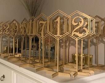 Table Numbers - Wedding Table Numbers - Hexagon table numbers -Gold table numbers