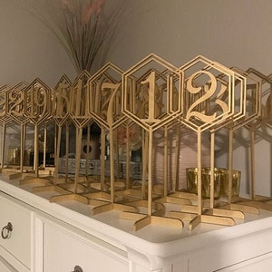 Table Numbers - Wedding Table Numbers - Hexagon table numbers -Gold table numbers