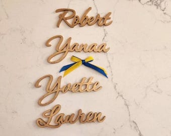 Wedding place cards, laser cut names. Wedding place names for guests, table name cards Wood place card