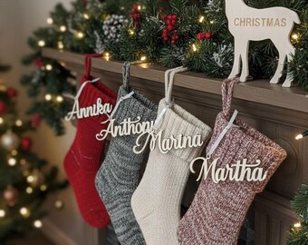 Holiday stocking tags Personalized Christmas Stocking Tags wood Christmas gift tags with a loop Christmas Present tags Name Ornament tags