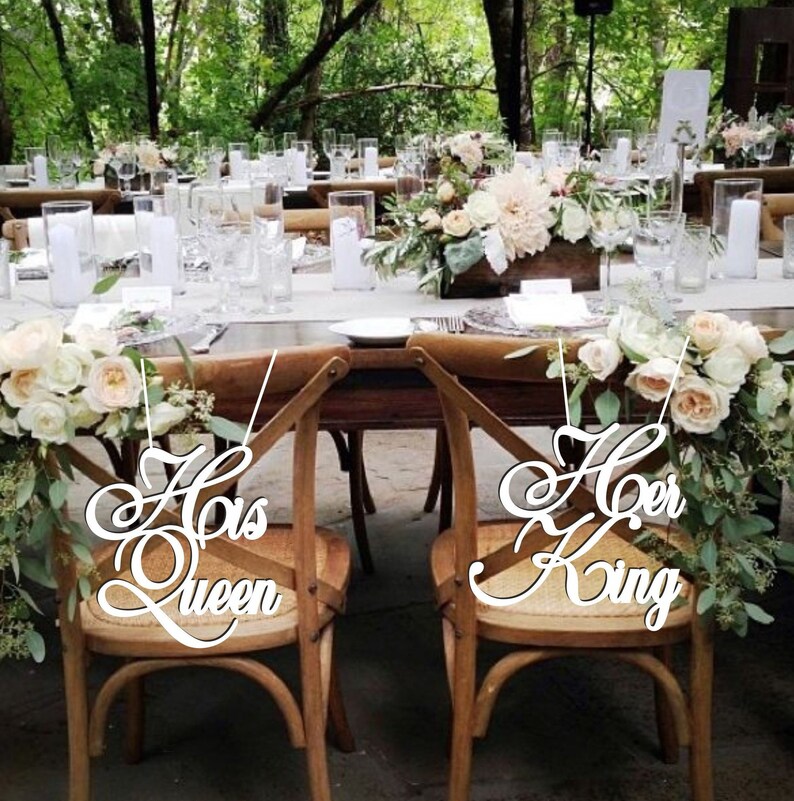 His Queen Her King Chair Signs Wood Wedding Reception Chair Signs Please Send Your Phone Number In Note To The Seller