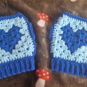 Handmade Blue Ocean Fingerless Heart Gloves / Arm Hand Warmers image 2