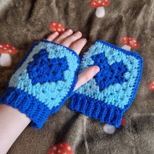 Handmade Blue Ocean Fingerless Heart Gloves / Arm Hand Warmers image 1