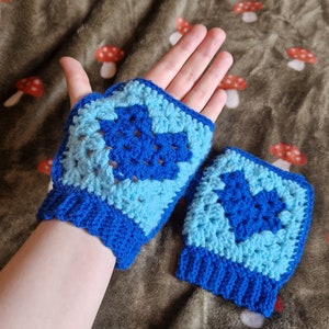 Handmade Blue Ocean Fingerless Heart Gloves / Arm Hand Warmers image 6