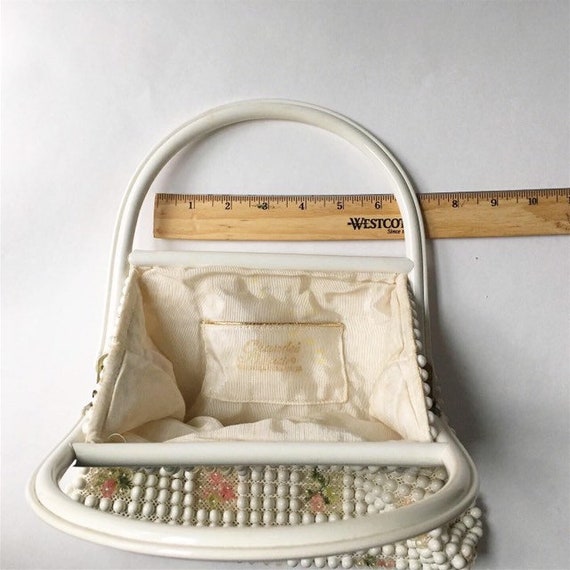 Grandee Bead 1950s purse/handbag - white beads, p… - image 6