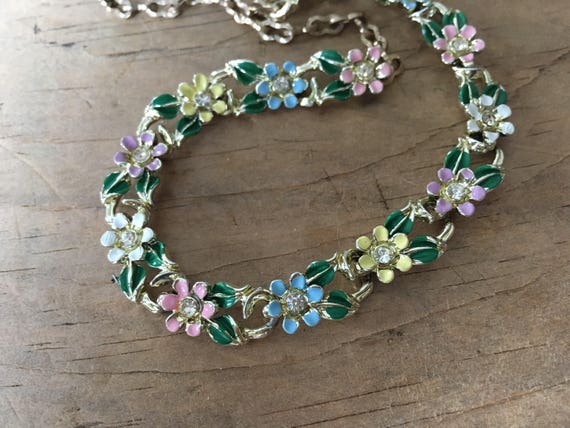 Vintage blue pink yellow green spring flower and … - image 2