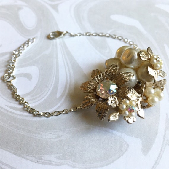 Corsage-esque adjustable bracelet, repurposed wit… - image 2
