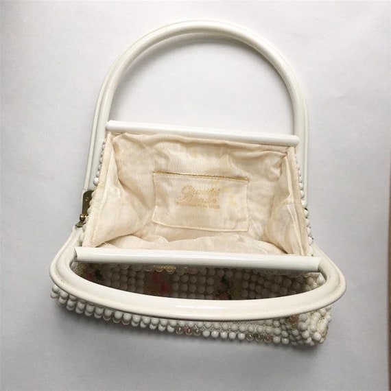 Grandee Bead 1950s purse/handbag - white beads, p… - image 3