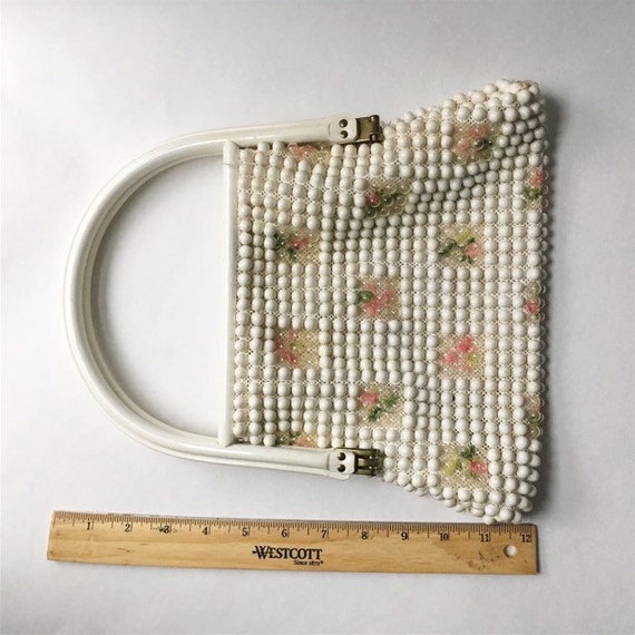 Grandee Bead 1950s purse/handbag - white beads, p… - image 5