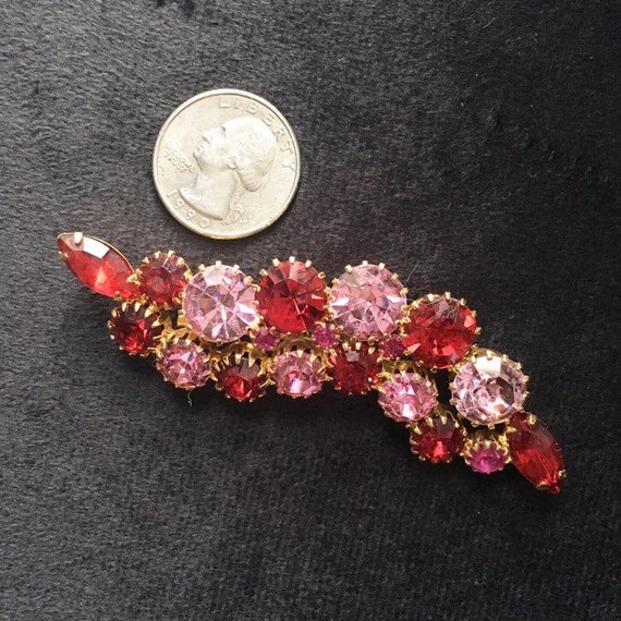 Gorgeous vintage brooch/pin, red and pink rhinest… - image 4