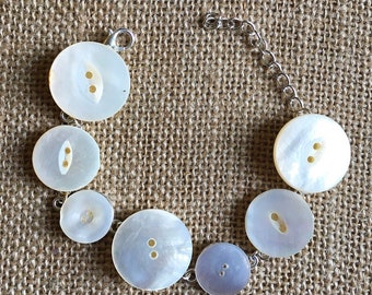 Vintage antique button adjustable bracelet- repurposed bottons - opalescent/pearlescent buttons
