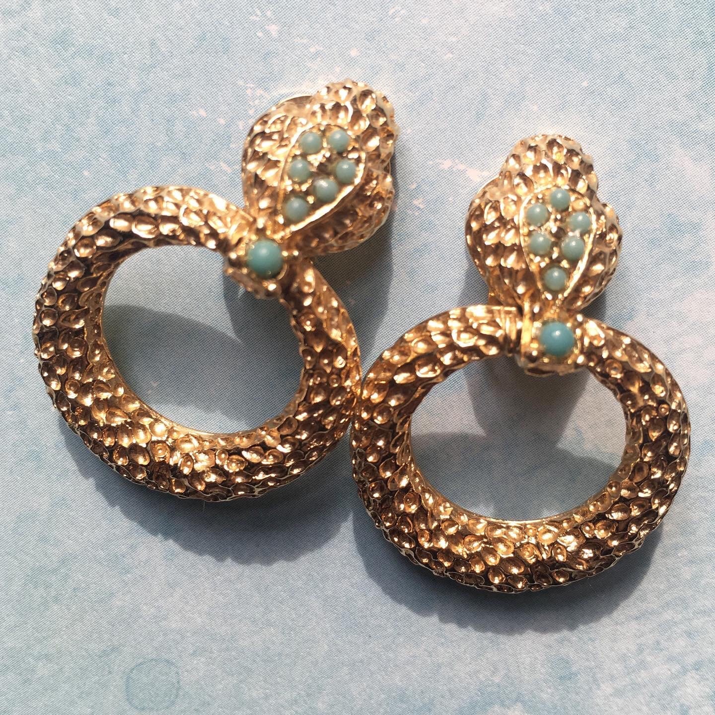 Vintage Bergere clip on earrings textured gold tone rings Etsy