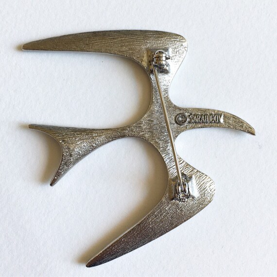 Sleek bird in flight silver tone vintage pin- sig… - image 2