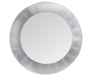 Großer runder moderner Wandspiegel mit Silberblatt-Dekor, Ø 100 cm – Hergestellt in Italien – Italienischer Design-Spiegel im Silber-Dekor-Stil – Artikelnummer: Rund