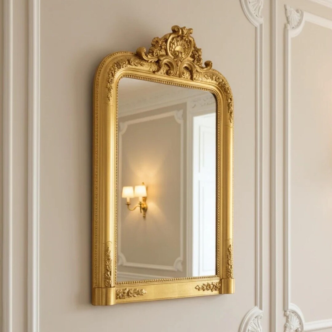 Louis Philippe Classic Gold Leaf Wall Mirror in Baroque Antique