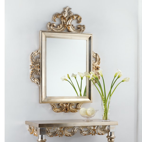 Grand miroir baroque classique feuille d'argent antique - Fabriqué en Italie - Miroir victorien - Miroir de hall d'entrée # 8066