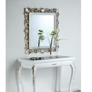 Klassischer barocker Wandspiegel mit Blattsilber, Made in Italy, französischer Spiegel, italienischer Silberspiegel, Blattgoldspiegel #8063