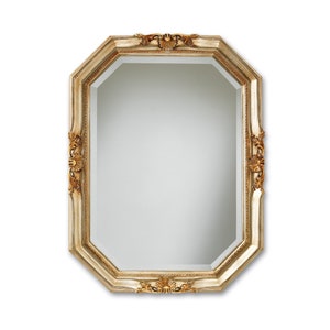 Mirror French Style Octagonal Mirror with Silver and Antique Gold Leaf - Made in Italy - Baroque Antique Style Wall Mirror Home item # 5004