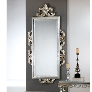 Großer klassischer Barockspiegel in Antik-Blattsilber, cm. 118x240 - Made in Italy - Großer Spiegel für Eingangsbereich, Wohnzimmer, Villa # 8066_s