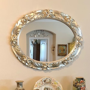 Wall Mirror Classic Oval silver Leaf Champagne - Made in Italy - Baroque Antique Style Wall Bedroom Entryway Mirror item #4012