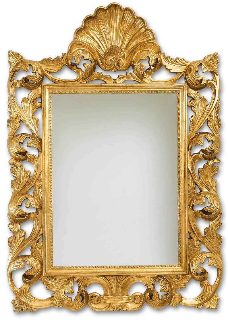 Classic Baroque Rococo Mirror Cm 88x130 With Frame Carved And Finished Gold Leaf Handmade Made In Italy