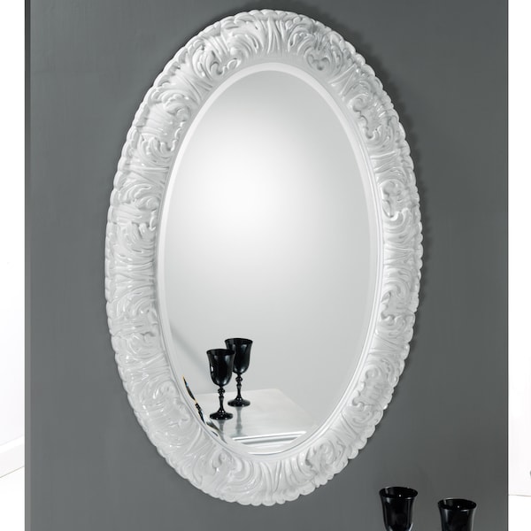 Grand miroir ovale baroque blanc ou argent classique 85 x 125 cm - Fabriqué en Italie - Miroir d'entrée miroir de chambre #Ovale-2