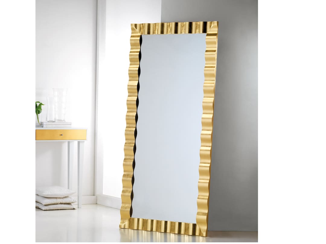Large Luxury Gold Full Length Mirror Made in Italy Modern Gold Leaf Wall Mirror Leaner Entryway
